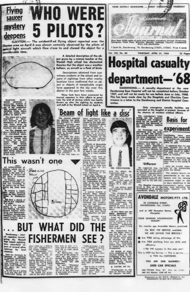 On our doorstep ... a local newspaper report of the incident at Westall, Melbourne in 1966. Courtesy of Shane Ryan.