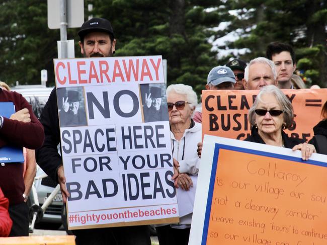 Members of the Collaroy community protest the proposed clearways. Picture: Monique Tyacke