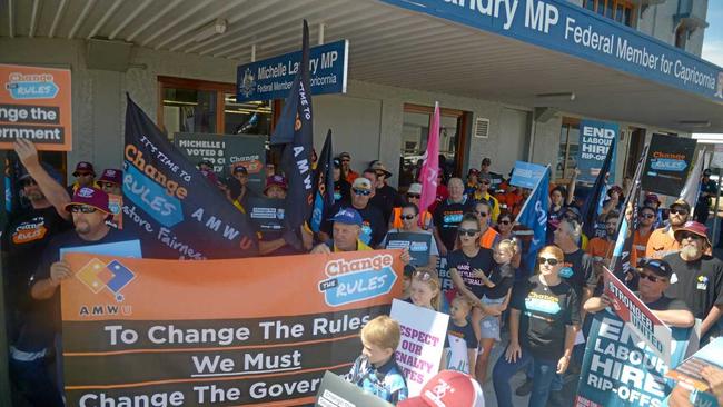 Protesters in Denison St. Picture: Jann Houley