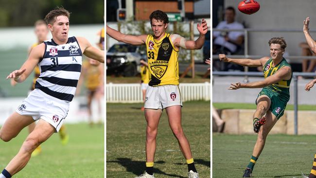 Broadbeach player Fletcher Hooker, Labrador’s Cooper Anderson and Maroochydore’s Sam McLachlan. Pictures: Highflyer Images and Aussie Active.