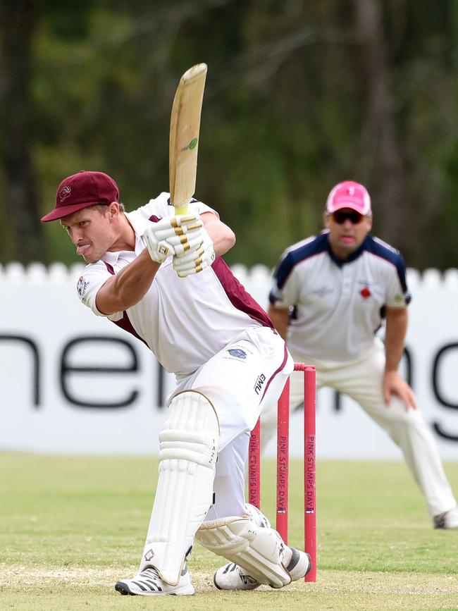 Cricket Gold Coast’s Kookaburra Cup. Day two between Mudgeeraba Nerang and Burleigh at Nerang RSL Oval. Burleigh batsman Rhys McCarthy in action. Picture: Steve Holland.