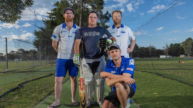 Daniel McCarthy, 37 Nathan James, 30, Nick Freeman, 35 and Nick Cane, 33 of at the Lucindale Cricket Club. Picture: Ben Clark