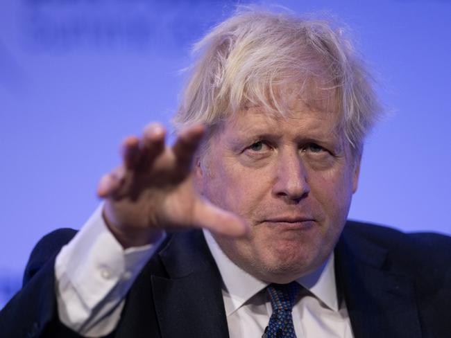 LONDON, ENGLAND - MARCH 02: Former UK prime minister Boris Johnson addresses the Global Soft Power Summit at The Queen Elizabeth II Conference Centre on March 2, 2023 in London, England. The conference explores the role of soft power in international politics and business. (Photo by Dan Kitwood/Getty Images)