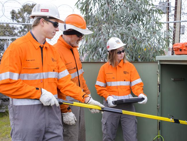 CAREERS: SA Power Networks apprentices on the job,  pic supplied for SA Training Awards story.