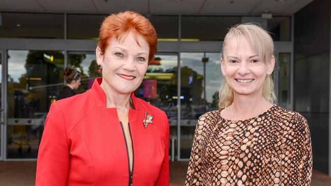 Pauline Hanson with candidate for Spence Linda Champion during a walk around at Woolworths Elizabeth Shopping centre earlier in the campaign. Picture: NCA NewsWire / Brenton Edwards