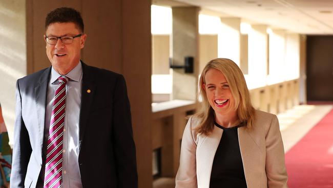 Southport MP Rob Molhoek with Tourism Minister Kate Jones at State Parliament. Photographer: Liam Kidston