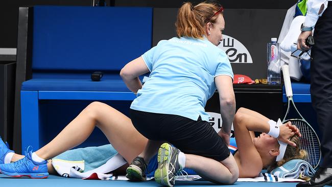 Dayana Yastremska during her injury timeout. Picture: Getty Images