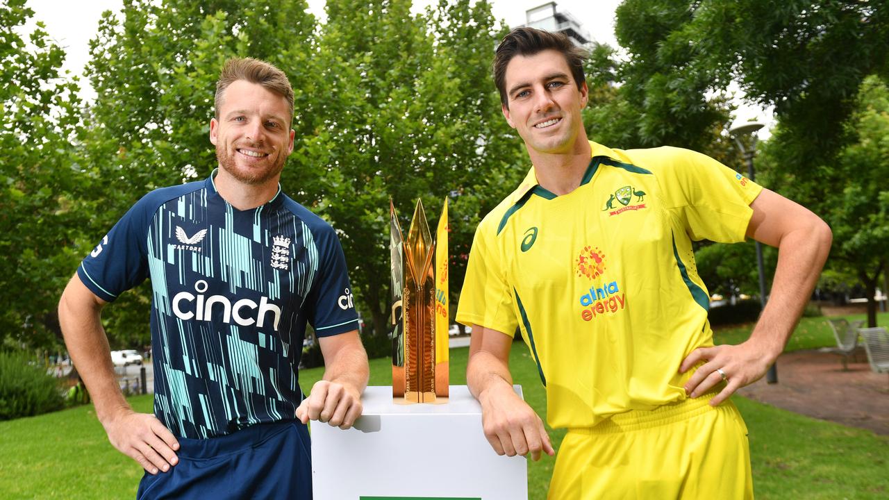 Pat Cummins and Jos Buttler pose before England’s ODI series against Australia.