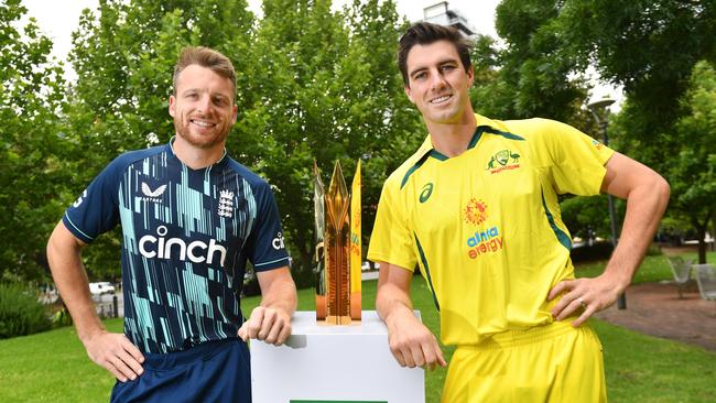 Pat Cummins and Jos Buttler pose before England’s ODI series against Australia.