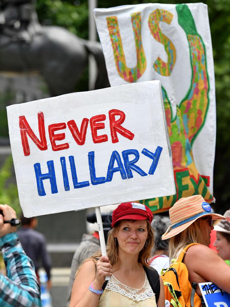 Activist including hundreds of environmentalists and Bernie Sanders supporters march through downtown before the start of the Democratic National Convention (DNC) on July 24, 2016 in Philadelphia, Pennsylvania. The convention officially begins on Monday and is expected to attract thousands of protesters, members of the media and Democratic delegates to the City of Brotherly Love. Picture: Jeff J Mitchell/Getty Images/AFP