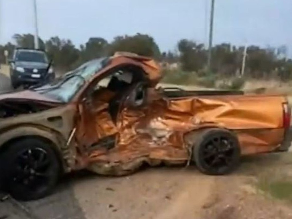 The orange car was mangled in the crash. Picture: Nine News