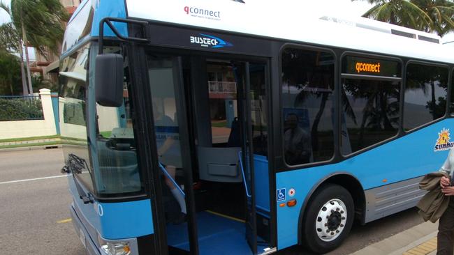 New qconnect bus link service is announced for Townsville. Minister for Transport, John Mickel (L) with Wayne Patch, Managing Director of Transit Australia (parent company of Sunbus).