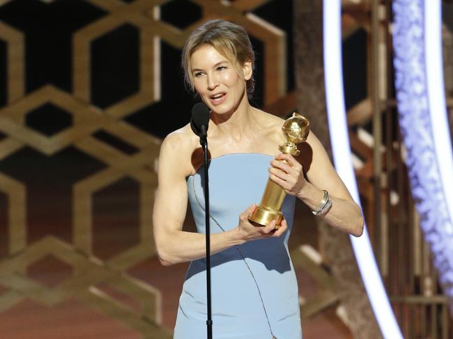 Renee Zellweger’s Golden Globes win bodes well for her Oscar chances. Picture: AP