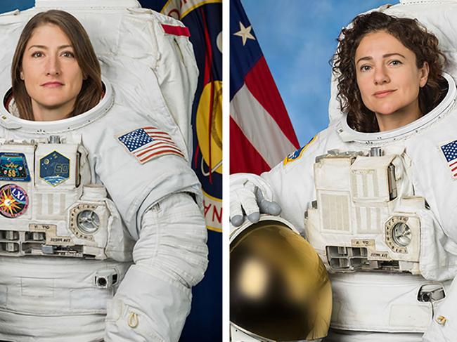 Christina Koch (L) and Jessica Meir, the first all-female space walk team ventured outside the International Space Station to replace a failed power controller unit. Picture: NASA/AFP