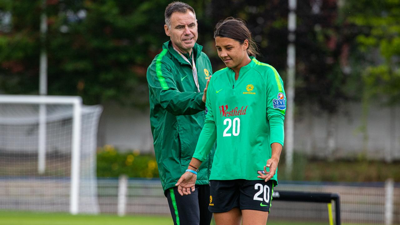 Matildas coach Ante Milicic with Sam Kerr. Picture: FFA