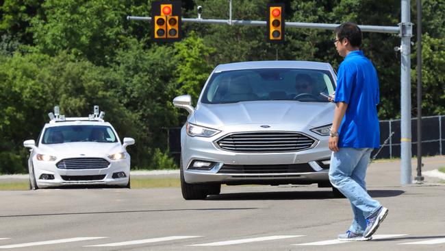 Traffic and pedestrians are bigger challenges for autonomous cars than freeway driving, as this Ford test demonstrates. Picture: Supplied.