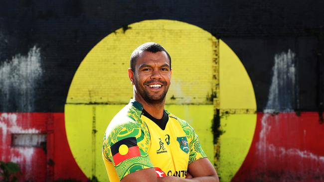 Kurtley Beale poses at The Block after the unveiling of the new Wallabies indigenous jersey.