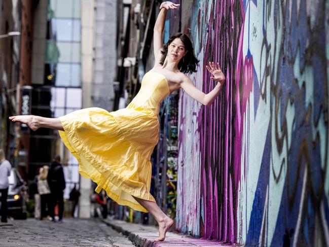 Young Melbourne artist Erin O'Rourke has won the Telstra Emerging Choreographer award for a solo dance piece called Yellow Mellow. Picture: Nicole Cleary