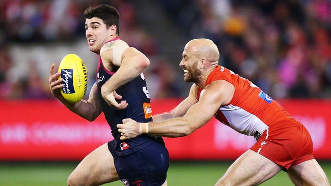 Christian Petracca could be used up forward to cover the loss of Jesse Hogan. Picture: Getty Images