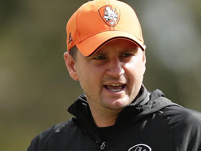 SYDNEY, AUSTRALIA - AUGUST 19: Roar head coach Warren Moon looks on during a Brisbane Roar A-League training session at Blacktown International Sportspark on August 19, 2020 in Sydney, Australia. (Photo by Mark Metcalfe/Getty Images)