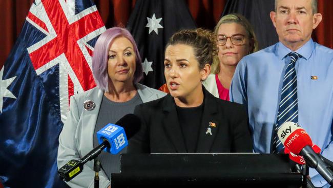 Minister Robyn Cahill, Chief Minister Lia Finocchiaro will address a key defence summit. Picture: Darcy Fitzgerald