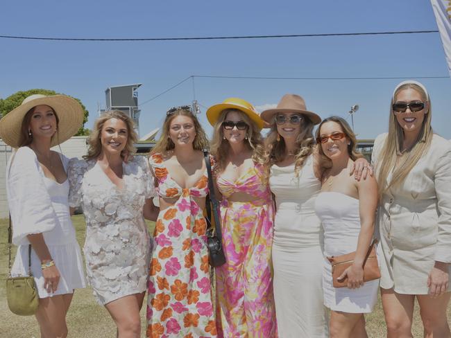 (From left) Ryle, Rachel, Kayleigh, Kate, Ella, Carlee and Sarah at Warwick Cup race day at Allman Park Racecourse, Saturday, October 14, 2023. Picture: Jessica Klein