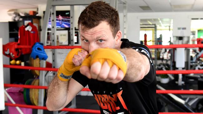 BRISBANE, AUSTRALIA - AUGUST 15: Jeff Horn does some shadow boxing as he continues preparations for his fight against Michael Zerafa at Dundee's Gym on August 15, 2019 in Brisbane, Australia. (Photo by Bradley Kanaris/Getty Images)