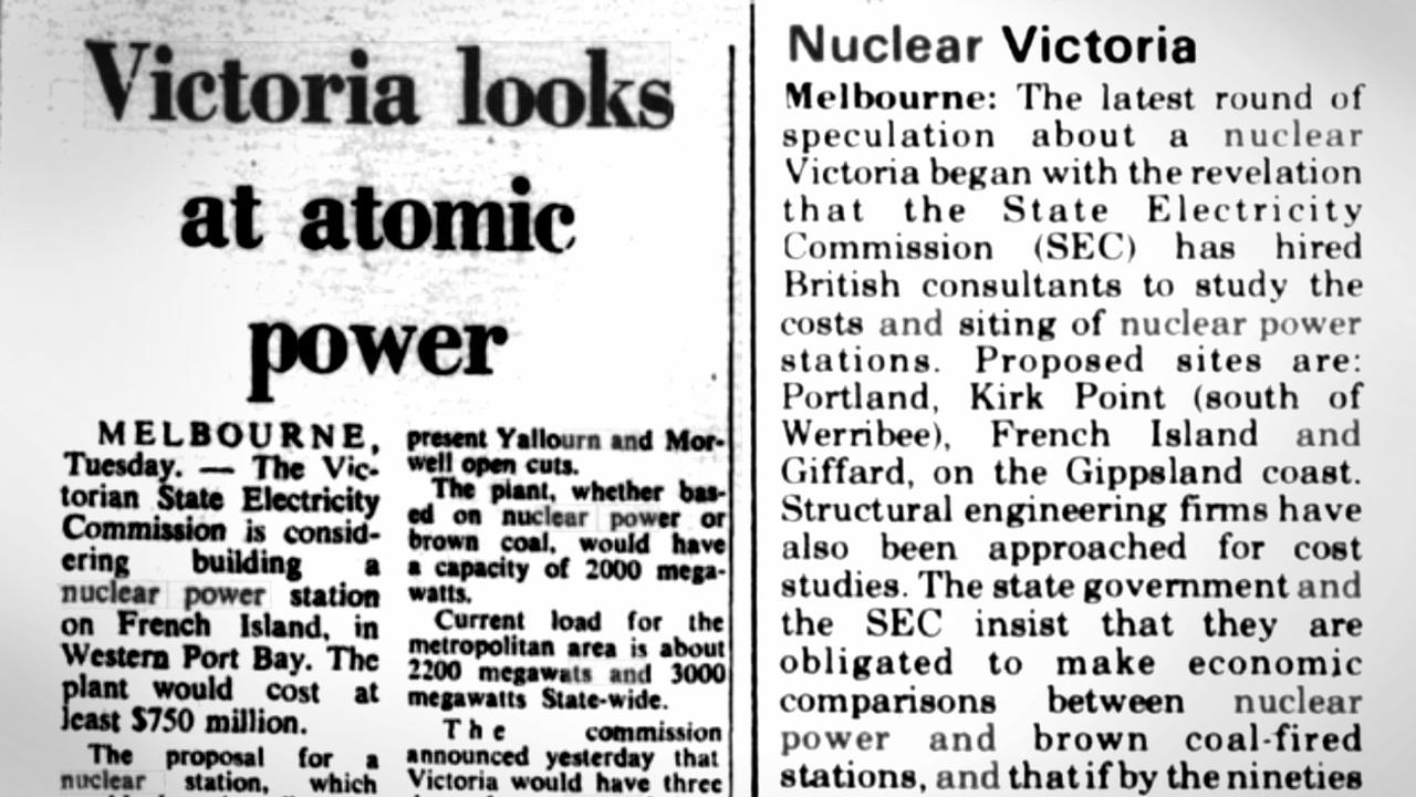 Newspaper articles from the 1960s about Victoria’s potential for nuclear power. Pictures: Trove