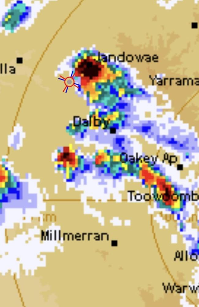 The BOM radar during the severe thunderstorm at Jandowae. Photo: BOM