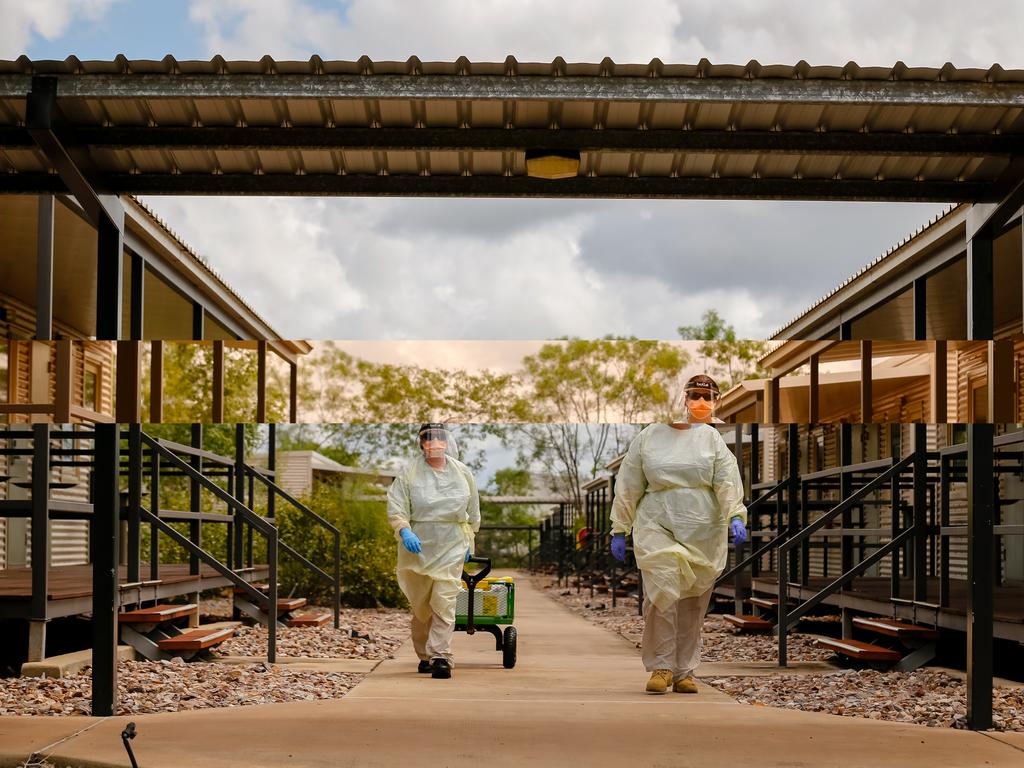 AUSMAT staff at Howard Springs. Picture: Glenn Campbell/NCA NewsWire