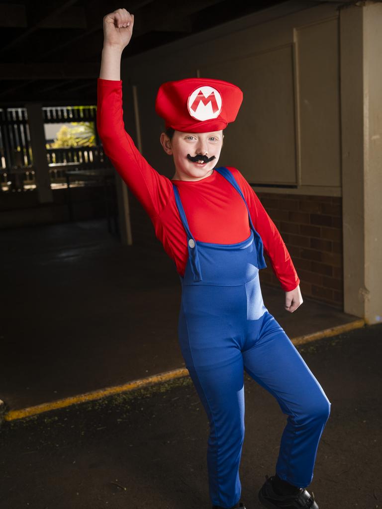 Liam Sheather as Mario for Book Week at Rangeville State School, Friday, August 25, 2023. Picture: Kevin Farmer