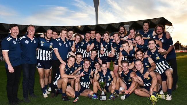 <s1>Greatest league: Geelong celebrates claiming the No.1  title after defeating the Eastern league on Saturday. </s1> Picture: Nigel Hallett