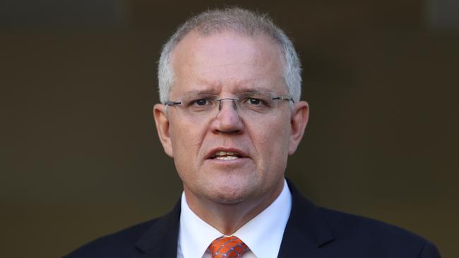 Prime Minister Scott Morrison during a press conference at Parliament House in Canberra. Picture: Kym Smith