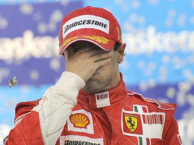 Felipe Masa reacts after winning the final race of the 2008 season but losing the drivers’ championship.