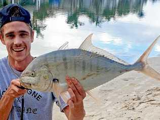 GOOD CATCH: Ethan Chilby won the $100 Davo's/ChaseBaits Fish of the Week prize with this 62cm golden trevally, which he caught and released on a Squidgie soft plastic in the lower estuary. Picture: www.fishingnoosa.com.au