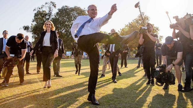 Scott Morrison campaigns in the marginal West Australian seat of Swan on Friday. Picture: Jason Edwards