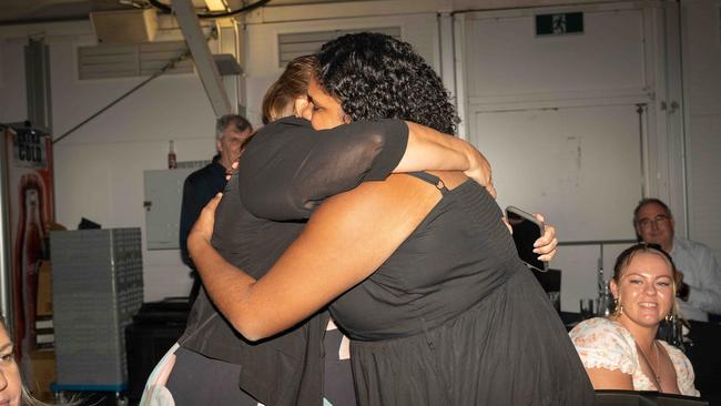 Molly Althouse hugs Buffaloes president Brenda Atkinson after winning the women's premier league best and fairest for the second year in a row. Picture: Pema Tamang Pakhrin