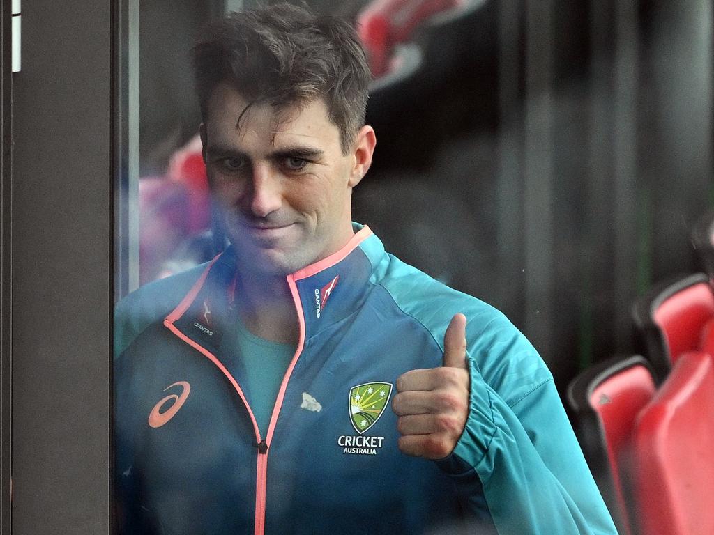 Australian captain Pat Cummins gives a thumbs up during day five. Picture: Stu Forster/Getty Images.