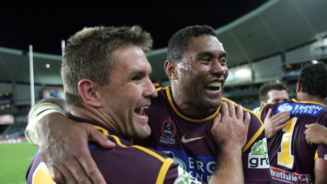 Shane Webcke (left) and Petero Civoniceva are two Broncos greats. Picture: AAP Image/Action Photographics/Colin Whelan