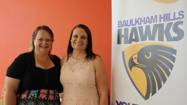 Kirsten Groll and Kylie Stanmore at the launch of the Baulkham Hills Youth Girls 2016 season at Novotel Sydney Norwest on March 19.