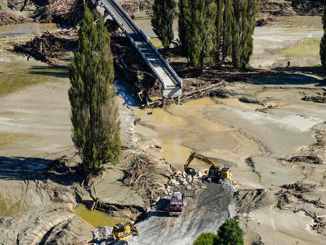 An aerial view shows the damage left by Cyclone Gabrielle in the Esk Valley near Napier. Picture: AFP