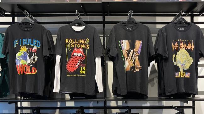 Music merchandise in abundance, including for artists such as The Rolling Stones, Tupac and Def Leppard. Picture: supplied