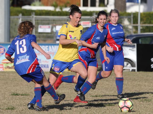 Broadbeach’s Megan Kehoe in action against Robina City. Picture: Glenn Hampson