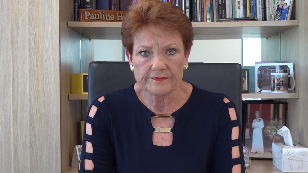 Pauline Hanson responded to Mark Latham’s tweets in a video. Picture: Twitter