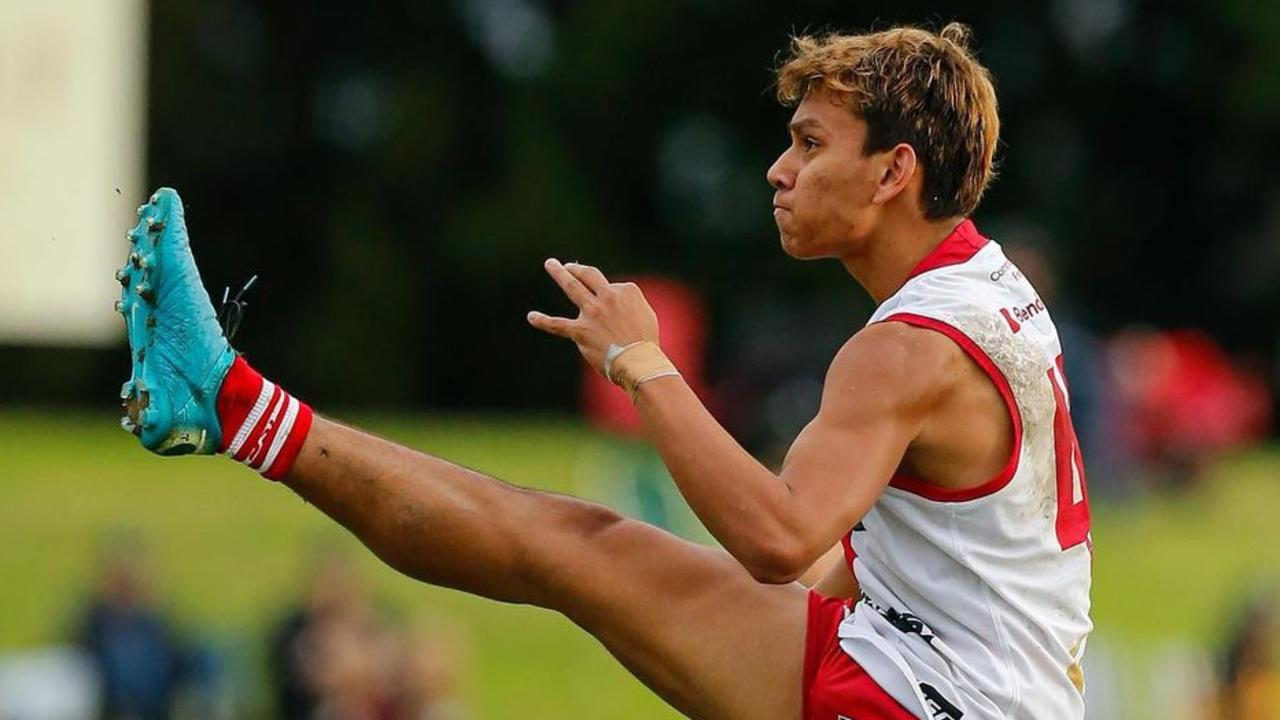 Jesse Motlop celebrates his first league goal for South Fremantle.