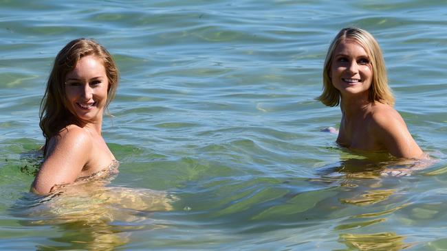 Love Child stars jump into the beach, basically nude. Picture: Matrix