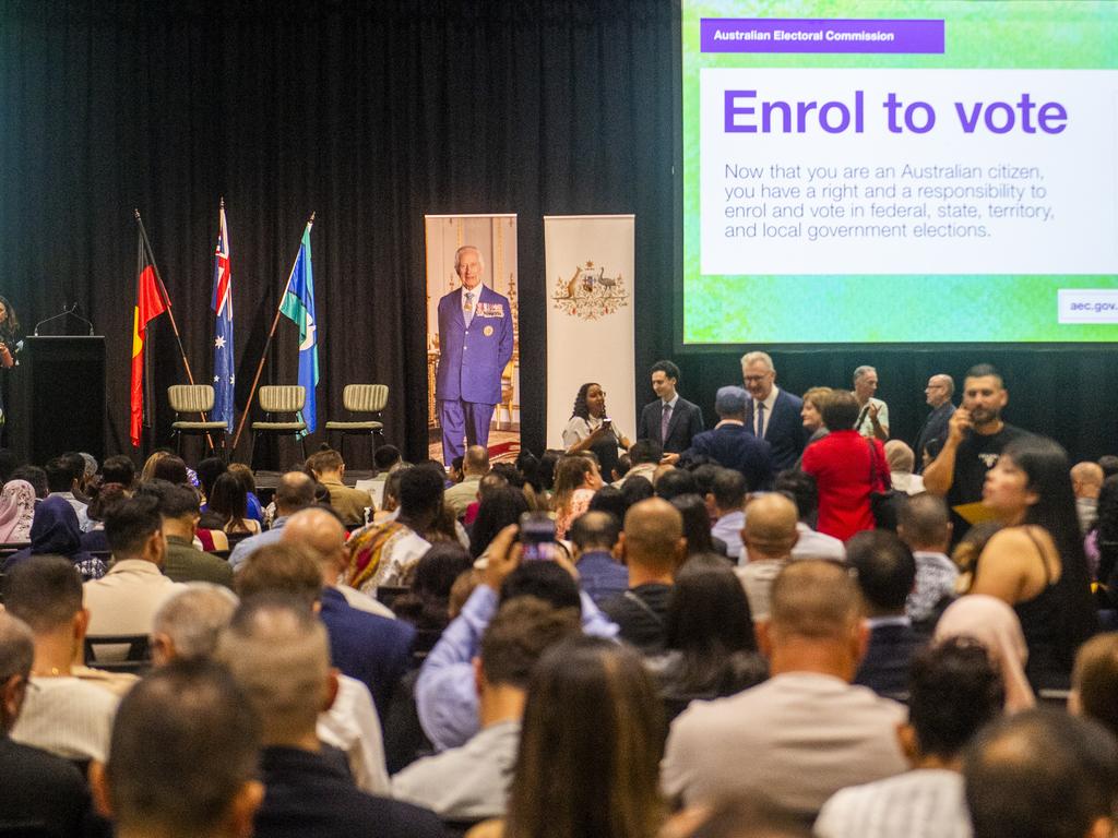 SYDNEY, AUSTRALIA. NewsWire Photos. FEBRUARY 21, 2025. Federal Minister Tony Burke at the citizenship ceremony at Sydney Olympic Park. Picture: NewsWire / Jeremy Piper