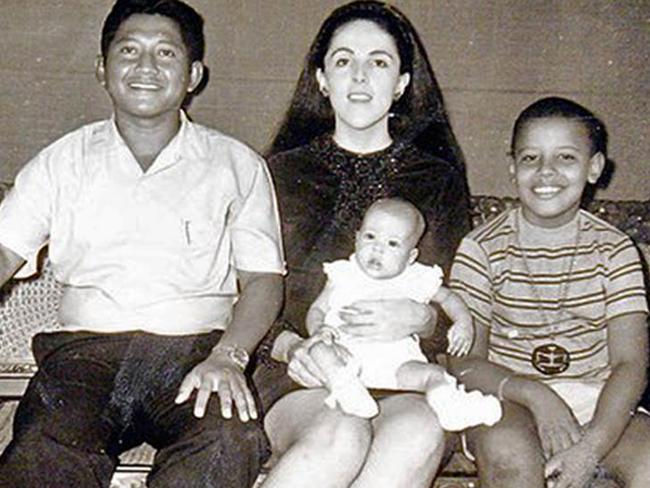 Barack Obama (pictured far right) with his mother Ann Durham, Indonesian stepfather Lolo Soetoro and sister Maya Soetoro in Jakarta, Indonesia, in 1970. Picture: Obama Presidential Campaign