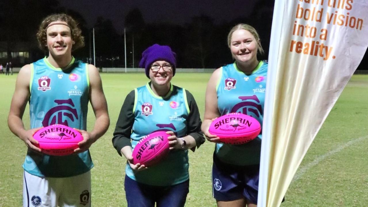 Coolaroo men's captain Henry Sheath and women's captain Ada McKenzie with regional cancer centre ambassador Rebecca Johnson. Picture: Jessica Cooney.