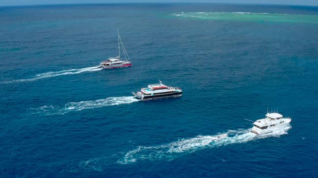 Dreamtime Dive and Snorkel, Passions of Paradise and Aroona Luxury Boat Charters arrive at Milln Reef to kick off the Great Reef Census. PICTURE: CITIZENS OF THE GREAT BARRIER REEF